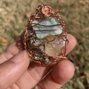 Pyrite, Green Aventurine, Citrine - Three Crystal Handmade Copper Necklace