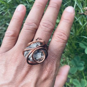 Pyrite Crystal Copper Ring (Size 8)