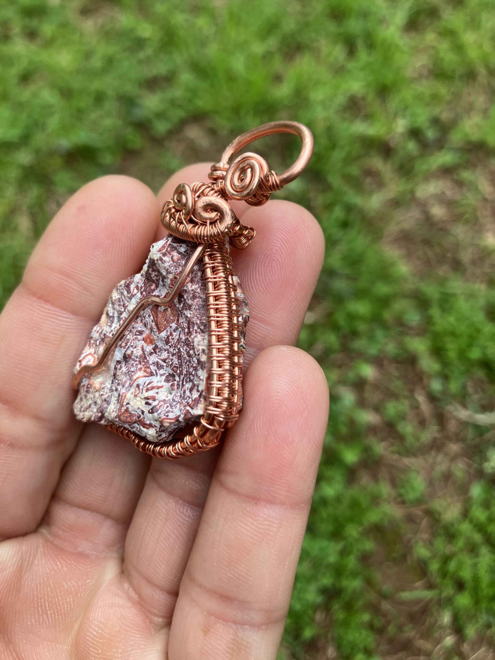 Red Leopard Skin Jasper Triangular Necklace - Image 5