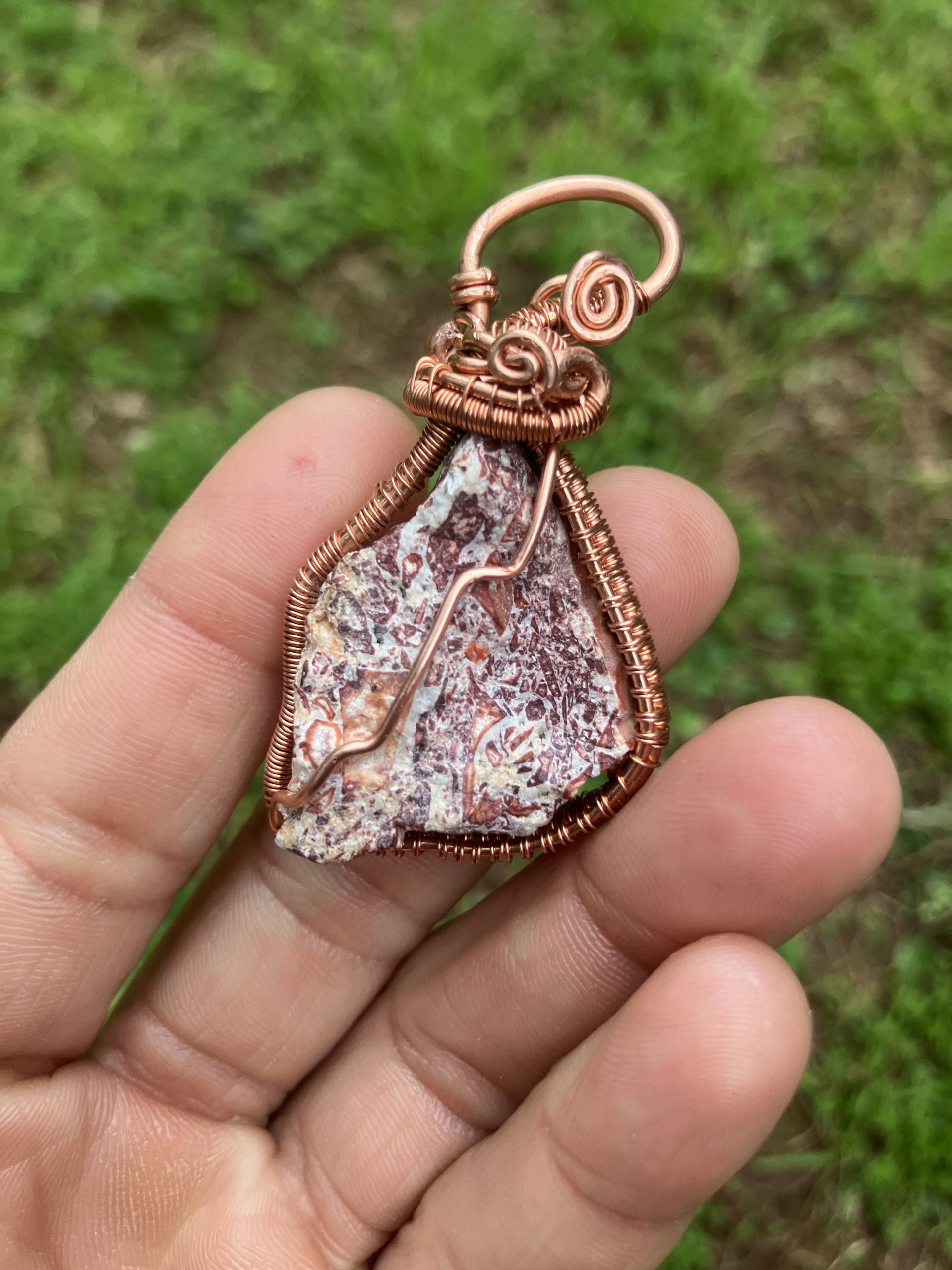 Red Leopard Skin Jasper Triangular Necklace