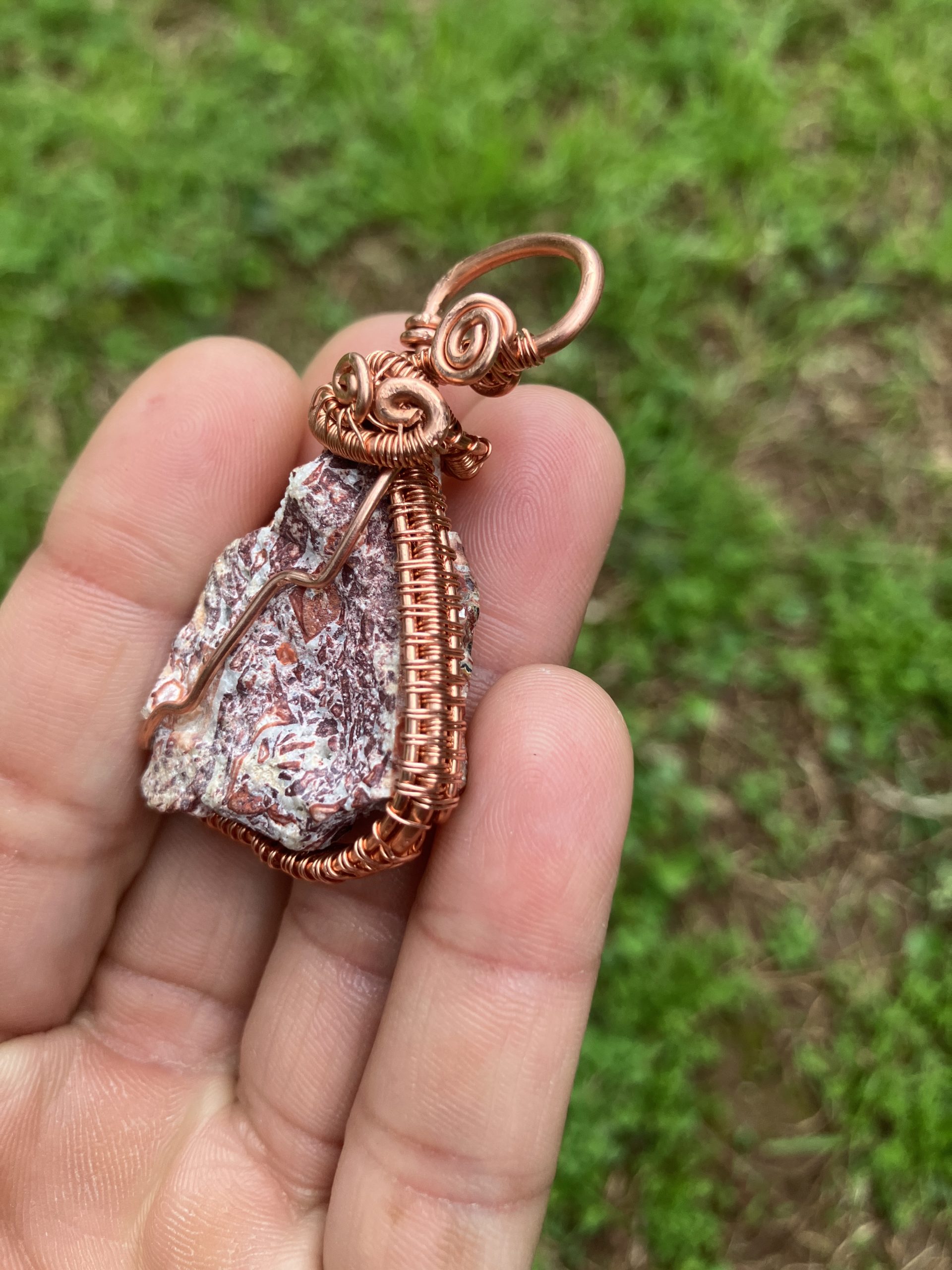 Red Leopard Skin Jasper Triangular Necklace - Image 2