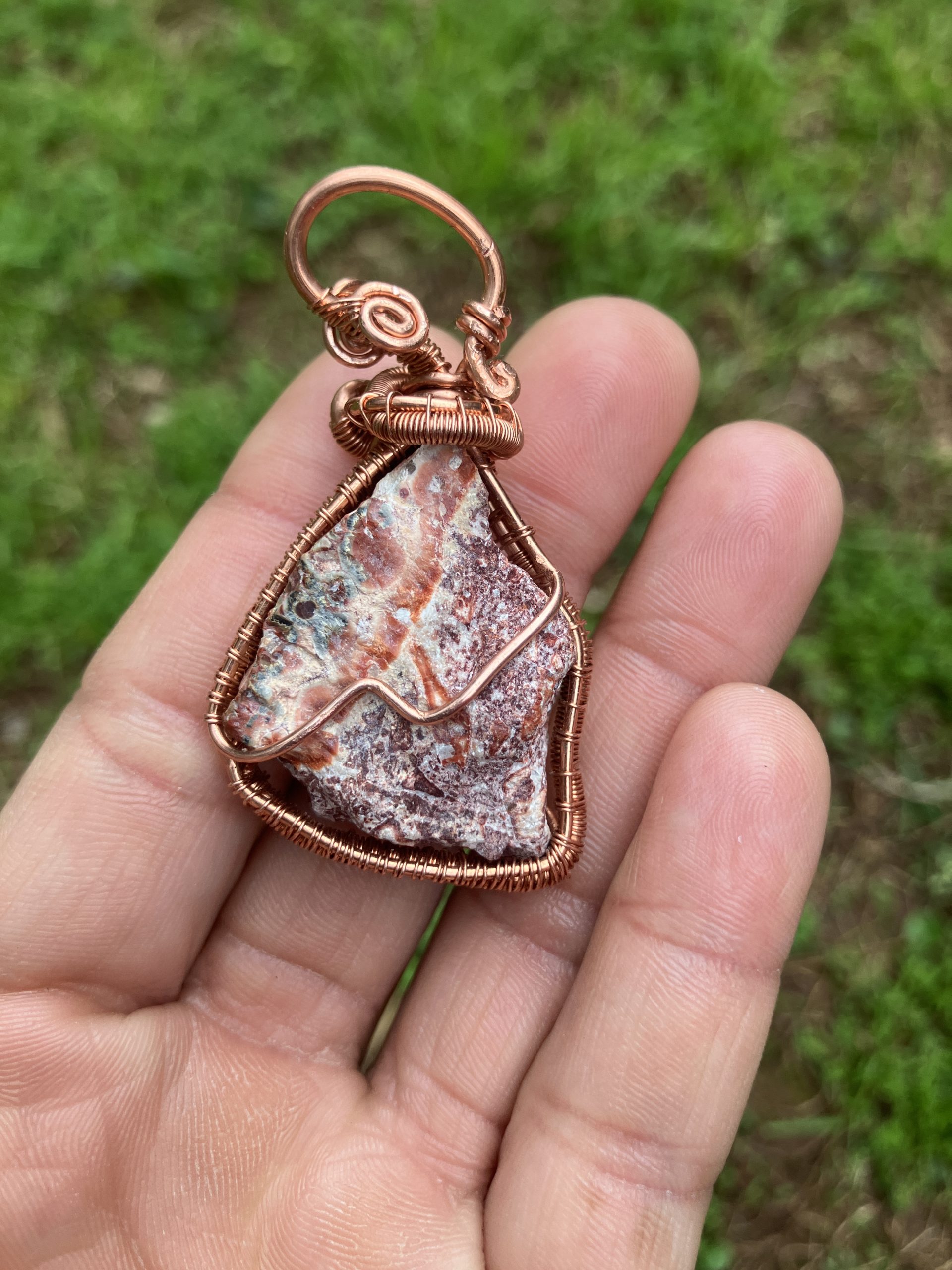 Red Leopard Skin Jasper Triangular Necklace - Image 4