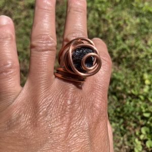 Black Tourmaline Swirly Ring, Size 7.5