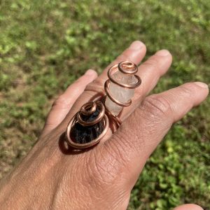 Energy Balancing Copper Ring, Size 9(Black Tourmaline and Clear Quartz)