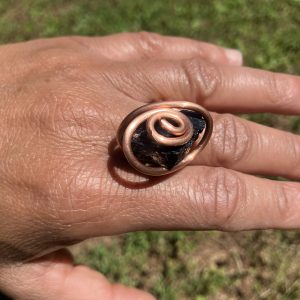 Black Tourmaline Spaceship Ring, Size 8