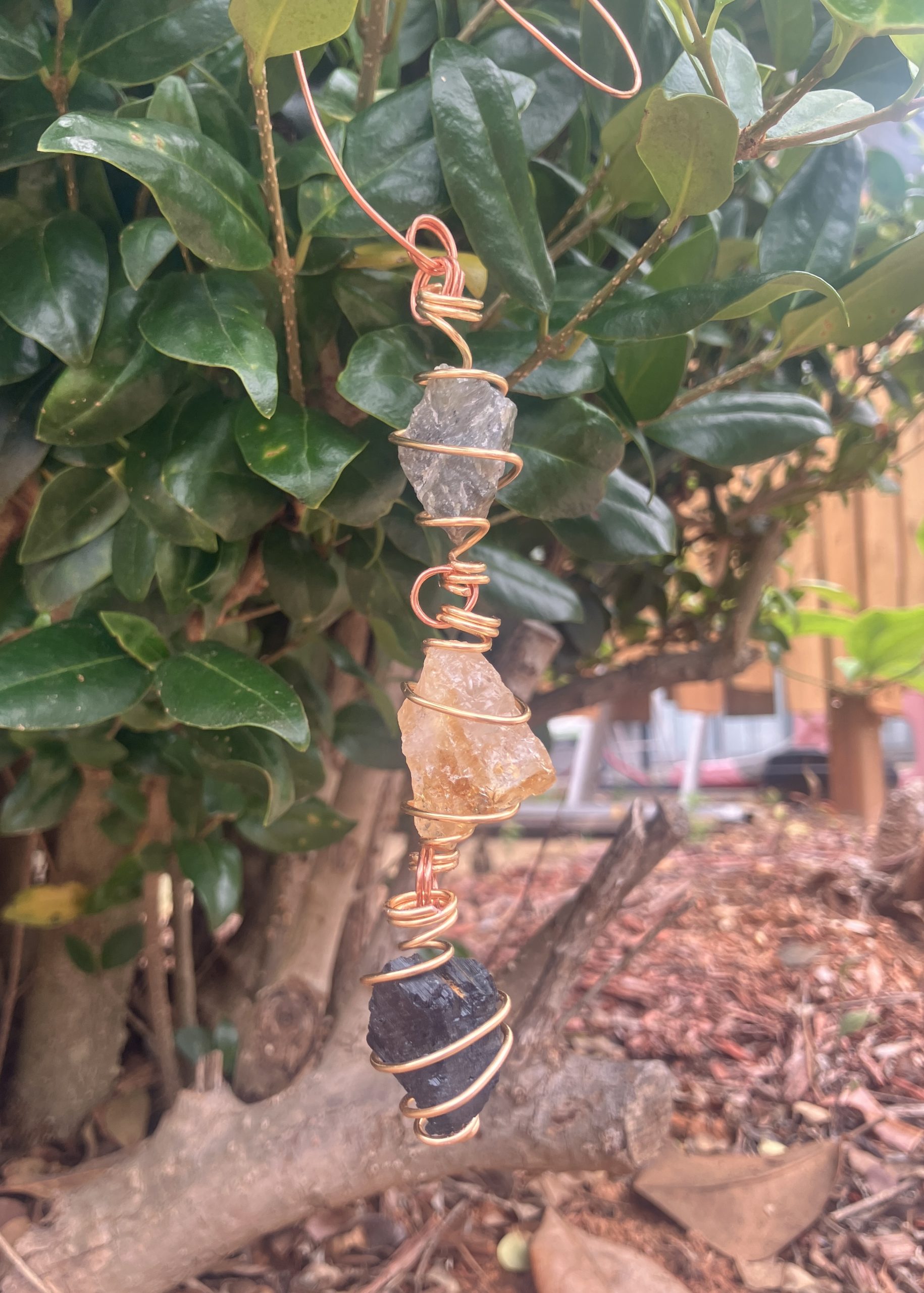 3 Crystal Car Hanger Charm: Labradorite, Citrine(HTA), Black Tourmaline