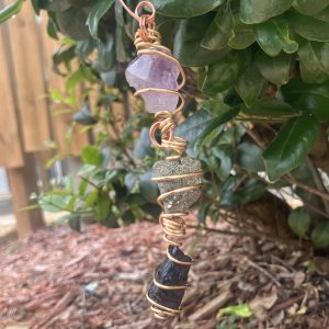 3 Crystal Car Hanger Charm: Amethyst, Pyrite, Black Tourmaline
